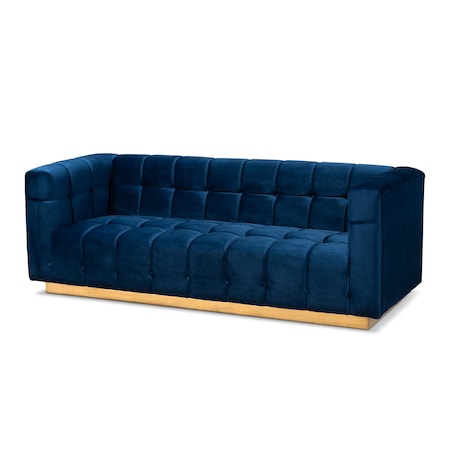 Baxton Studio Loreto Navy Blue Velvet Upholstered Brushed Gold Finished Sofa 157-8864